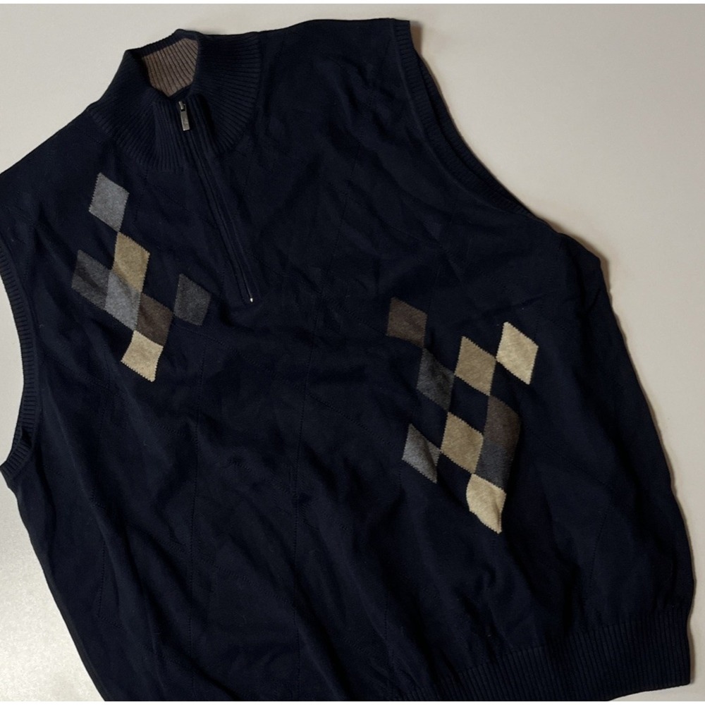 Southern Pines Argyle Sweater Vest Size XXL Blk 1/4 Zip Golf‎ Business Layer Top